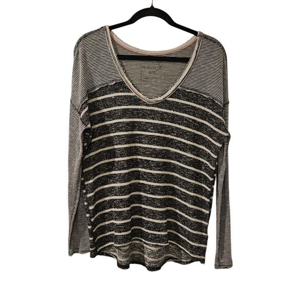 Free People Burnout Stripe Long Sleeve Top Sweater Small Lightweight Slouchy - Picture 1 of 6